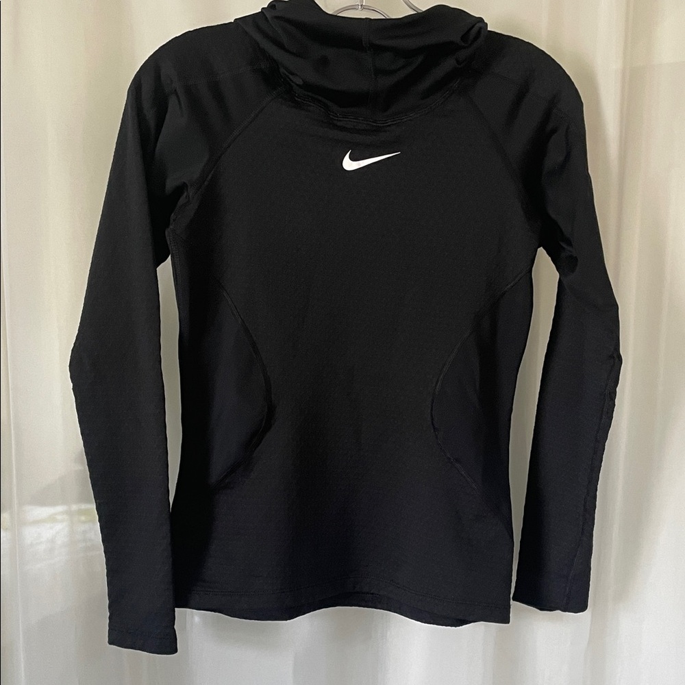 Nike Women’s Black Mock Neck Hooded Long-Sleeve Athletic Top size XS